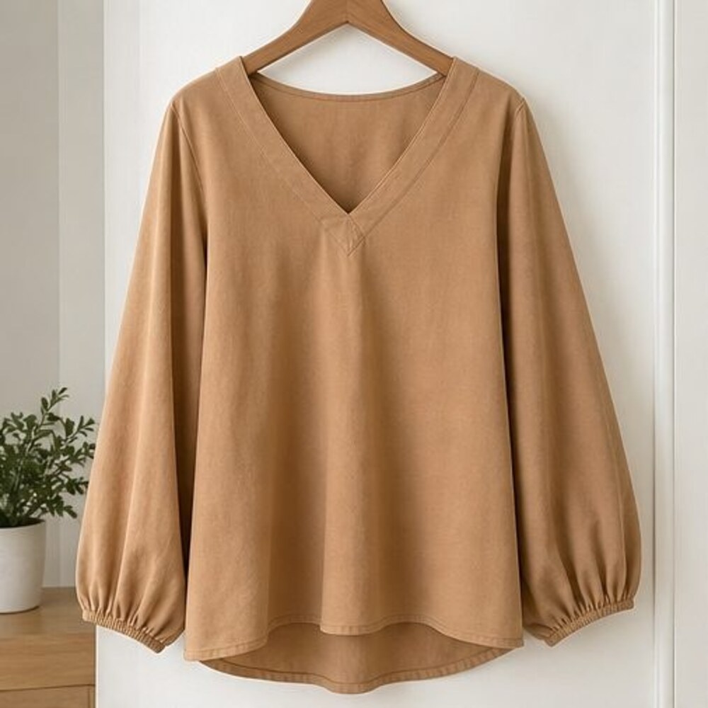 Camel V Neck Top